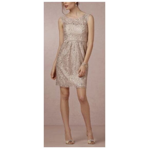 Jenny Yoo Harlow Sandstone Metallic Cocktail Dress size 14